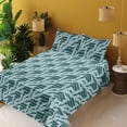 thumbnail image 2 of Ambesonne Leafy Design Fitted & Flat Sheet with Shams 4 Pcs Set, Nautical Leaves Art, Full, Almond Green Cadet Blue, 2 of 5