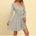 thumbnail image 2 of IROINNID Savings Semi Formal Dress for Women Long Sleeve Wrap Dress Versatile Collar Solid Color Tight Fitting Cutout Dress,Khaki, 2 of 5
