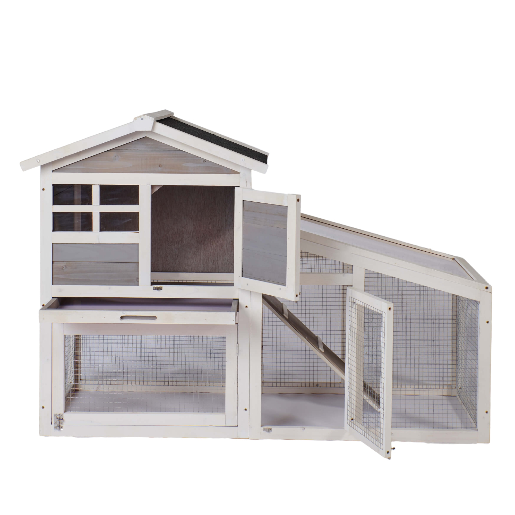 Kadyn Rabbit Hutch Indoor Outdoor, Wooden Chicken Coop for Backyard Garden, Bunny Cage Hen House with Run, Ventilation Door, Removable Tray, (Gray) Kadyn Rabbit Hutch Indoor Outdoor, Wooden Chicken Coop for Backyard Garden, Bunny Cage Hen House with Run, Ventilation Door, Removable Tray, (Gray)