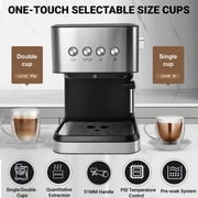 Fyydes Espresso Machine 20 Bar, 1.5L Water Tank with Milk Frother Steam, Stainless Steel Coffee Maker for Espresso, Latte, Mocha, Americano, 1050W, Silver