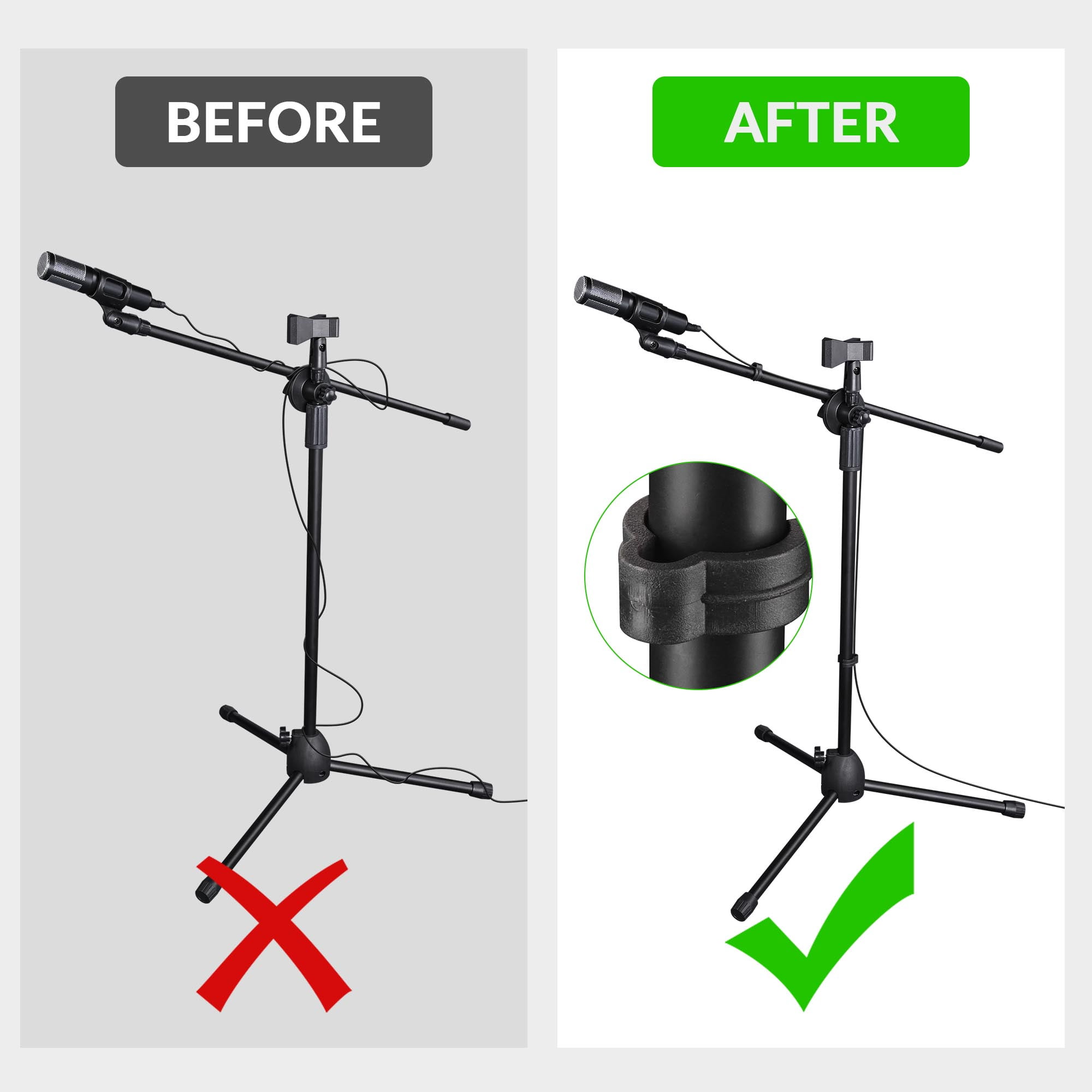 4x Adjustable Height Microphone Stands Dual Mic Clip 90-degree Rotating Folding Type Boom Arm Tripod