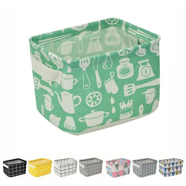 Cesta de almacenamiento plegable, cesta de tela plegable, cesta de almacenamiento de mezcla de algodón y lino, para maquillaje, libros, juguetes de bebé y utensilios de cocina verdes.