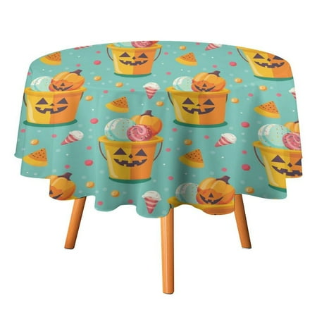 

JINGDS Pumpkin Bucket Sweets-979 Round Table Cloth Halloween Tablecloth Thanksgiving Day Table Cloth Round Cover Circle Tablecloth for Halloween Thanksgiving Fall Party