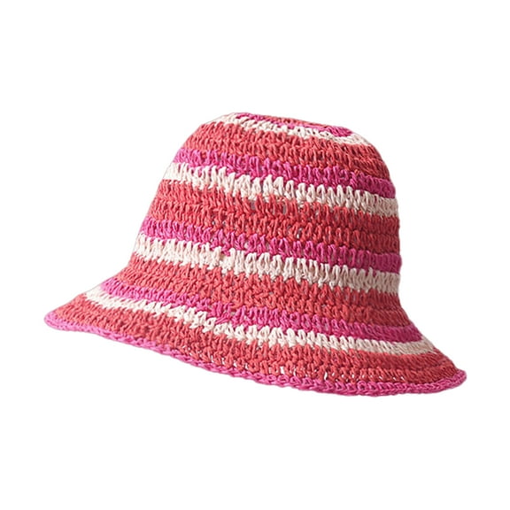 56-58cm hat circumference cute straw sunshade fisherman hat female spring and summer outdoor sunscreen hat - Rose red