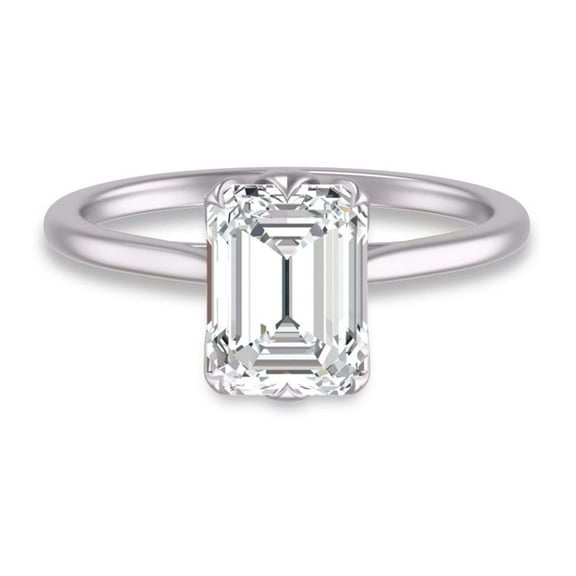 SZUL Women's 14K White Gold Classic Lotus Solitaire Ring with IGI Certified 2 Carat Emerald Cut Lab Grown Diamond