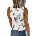 thumbnail image 4 of USSUMA Womens Blouses and Tops Dressy Women Feather Print Tank Tops Round Neck Sleeveless Knit Ribbed Tops Summer Beach Shirts Blouses, 4 of 5