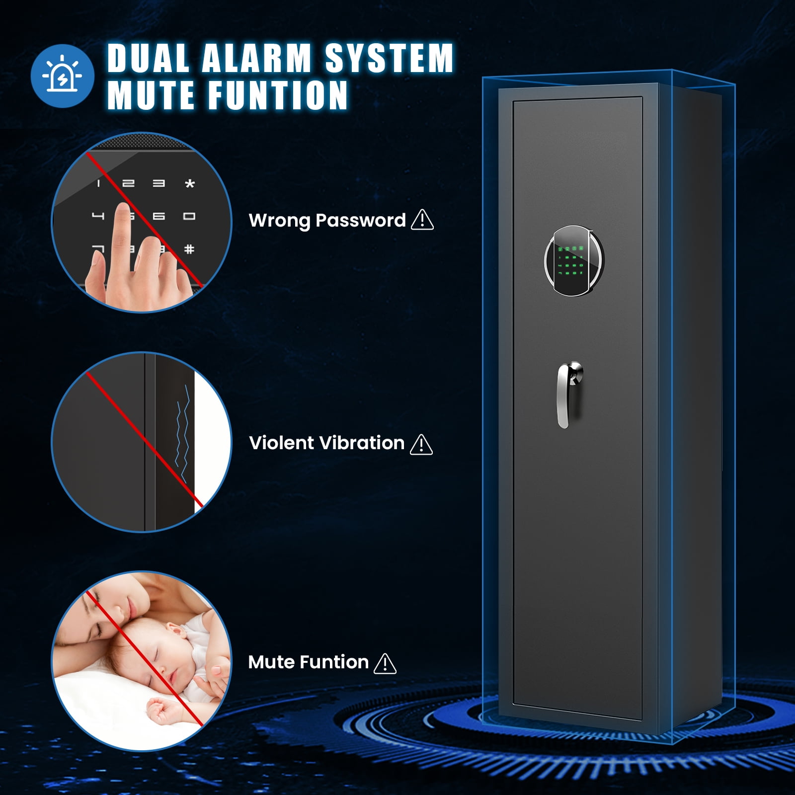 Omethey 57" Digital Keypad Gun Safe, 6-7 Gun Safe for Home Guns and Pistols, Gun Cabinet with Backlit Keypad, Soft Lining & Two Removable Shelf