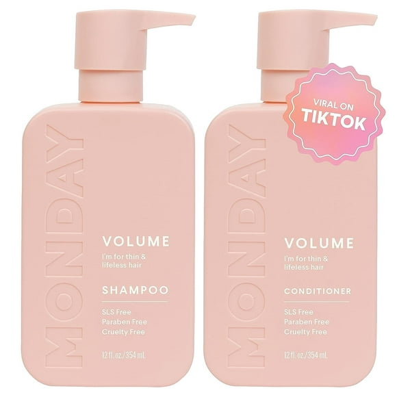 MONDAY HAIRCARE Volume Shampoo + Conditioner Set (2 Pack) 12oz Each for Thin Fine and Oily Hair Made from Coconut Oil Ginger Extract & Vitamin E 100% Recyclable Bottles