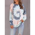 thumbnail image 4 of Women's Casual Color Block Tie Dye Crewneck Long Sleeve Loose Pullover Sweatshirt Tops, 4 of 6