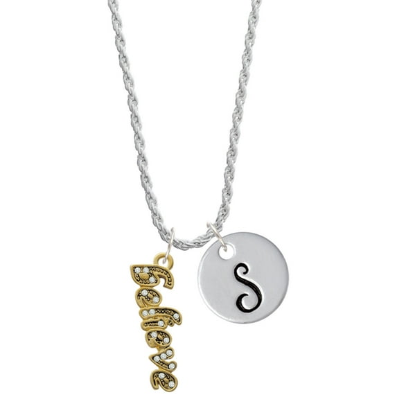 Delight Jewelry Goldtone Crystal Script ''Believe'' Silvertone Script Initial Disc - S - Charm Necklace, 20"+3"