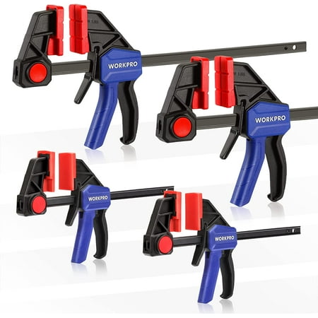 

WORKPRO 6”/12” Bar Clamps for Woodworking 150/300lbs CAP One-Handed Clamp/Spreader Quick-Clamp F Wood Clamps Set for Hand Wood Working Crafts Grip Gluing 2PC 6” Light Duty & 2PC 12” Medium Duty