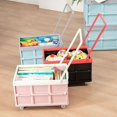 thumbnail image 2 of Foldable Storage Bins with Lids Plastic Collapsible Storage Box Portable Stackable Grocery Books Container Folding Latching Storage Crate with Removable Pulley and Pull Rod (Pink  M), 2 of 10