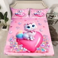 thumbnail image 2 of Homewish Kawaii Bowknot Cat Twin Sheet Sets for Girl, Romantic Love Heart Twin Fitted Sheet, Fashion Kitten Animal Flat Sheet, Lightweight Room Decor, 3-Piece, 2 of 7