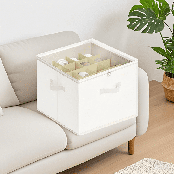 Fabric Shoe Organizer Storage Box, Foldable Shoe Cubby Storage Containers with Adjustable Dividers and Clear Cover, Shoe Organizer Box for Boots Heels Sneakers, Fits up to 16 Pairs (White)