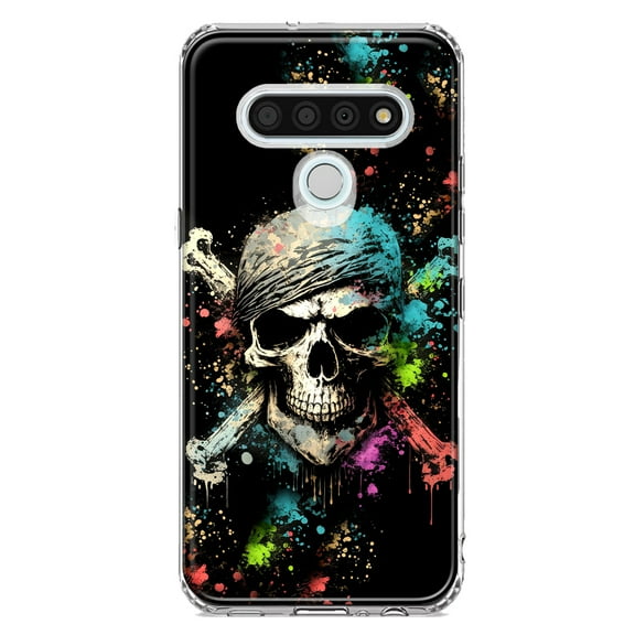 MUNDAZE LG Stylo 6 Shockproof Clear Hybrid Protective Phone Case Fantasy Paint Splash Pirate Skull Cover