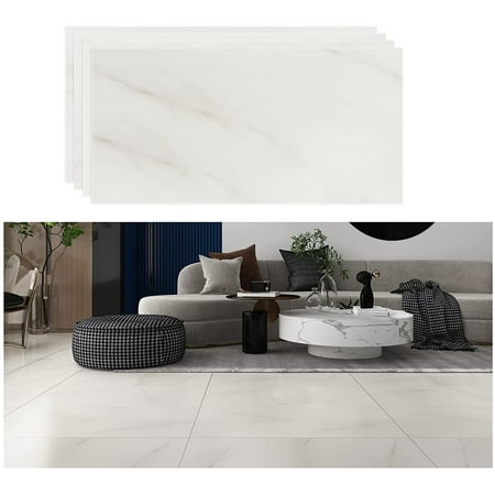 VEELIKE 12"x24" Peel and Stick Floor Tile Grey White Marble Vinyl Flooring Tiles Waterproof Stick on Tiles Flooring Self Adhesive Floor Stickers Tile for Bathroom Kitchen Bedroom Floor Adorn 4 Pack