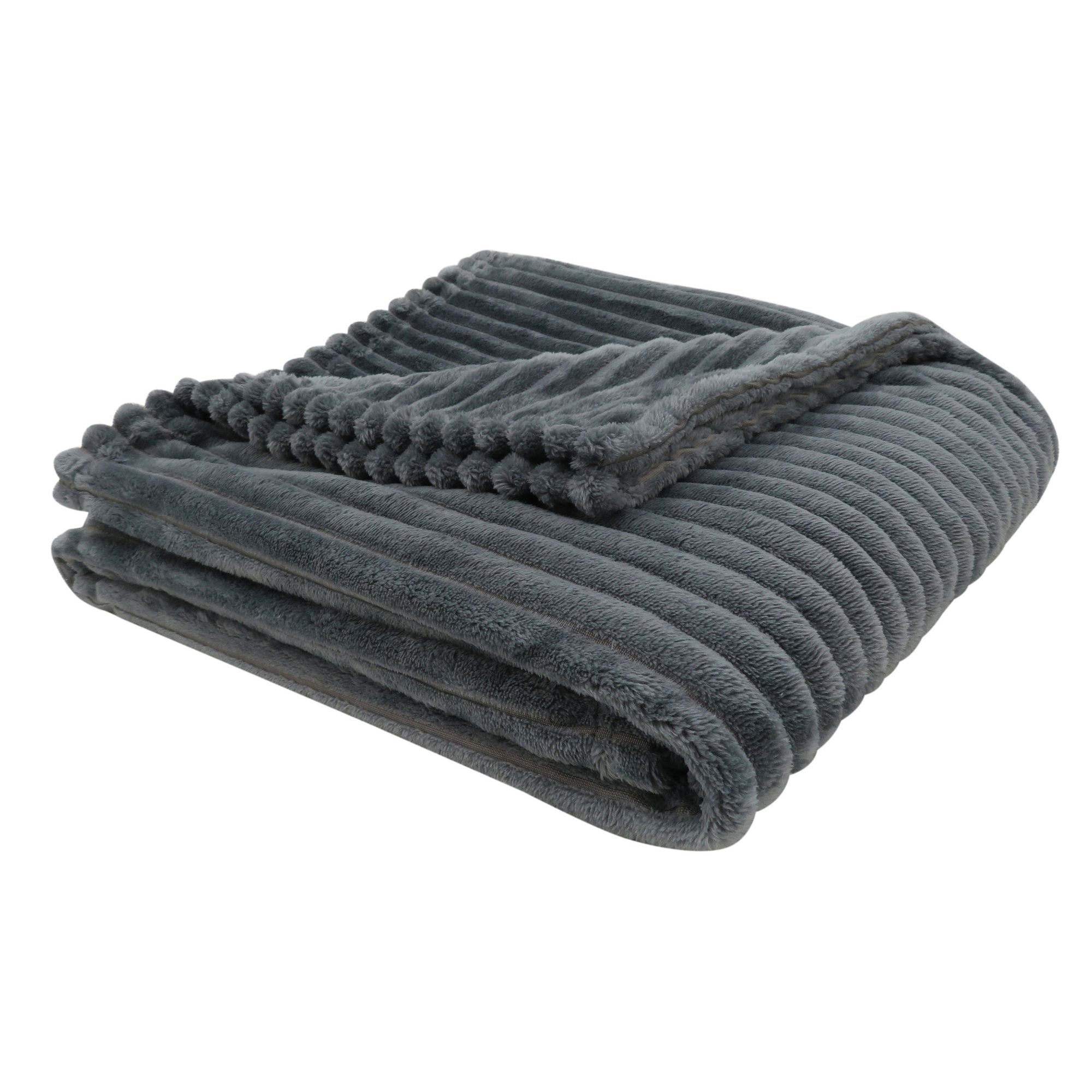 Gray Transitional Style Ribbed Rectangular Throw Blanket, 60" X 50