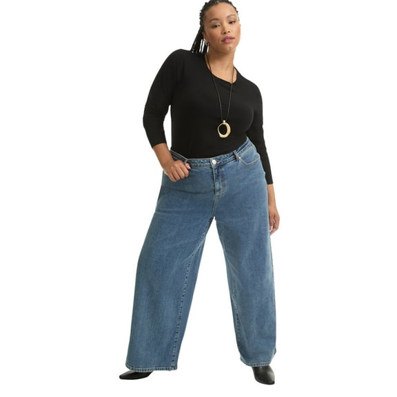June & Vie Women's Plus Size Curvie-Fit High-Rise Jeans