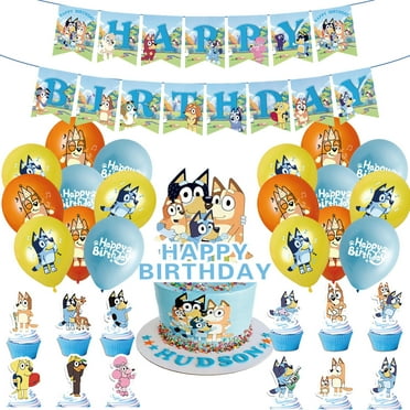 44-Pcs For Bluey Cartoon-Themed Party Decoration Set – Includes Banner, Cake Topper, 24 Cupcake Toppers, and 18 Balloons for Festive Celebrations