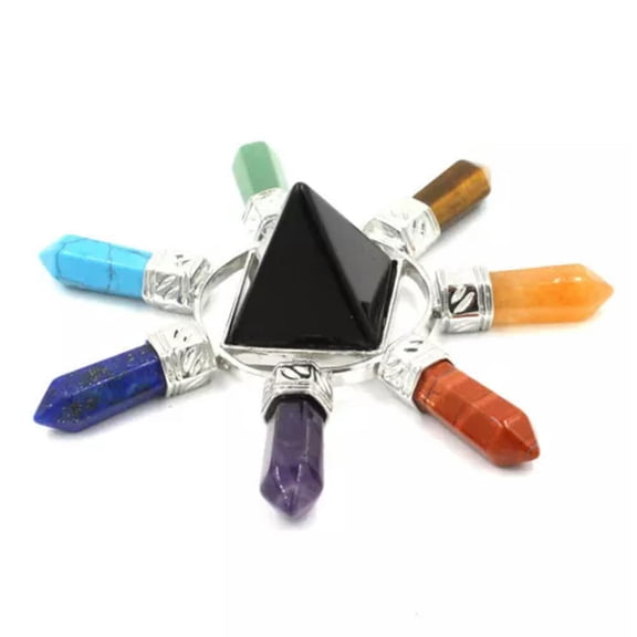MATROOY Pyramid Energy Generator 7 Reiki Chakra Crystal Healing Hexagon Point Gemstones-Obsidian