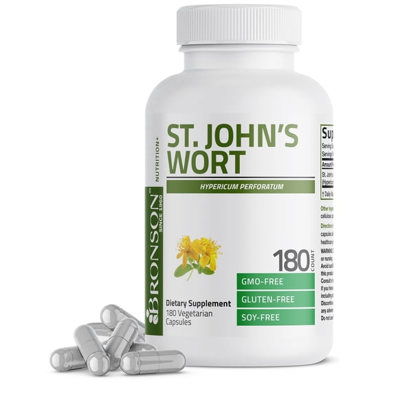 Bronson St. John's Wort Hypericum Perforatum Supports a Positive Mood - Non-GMO, 180 Vegetarian Capsules