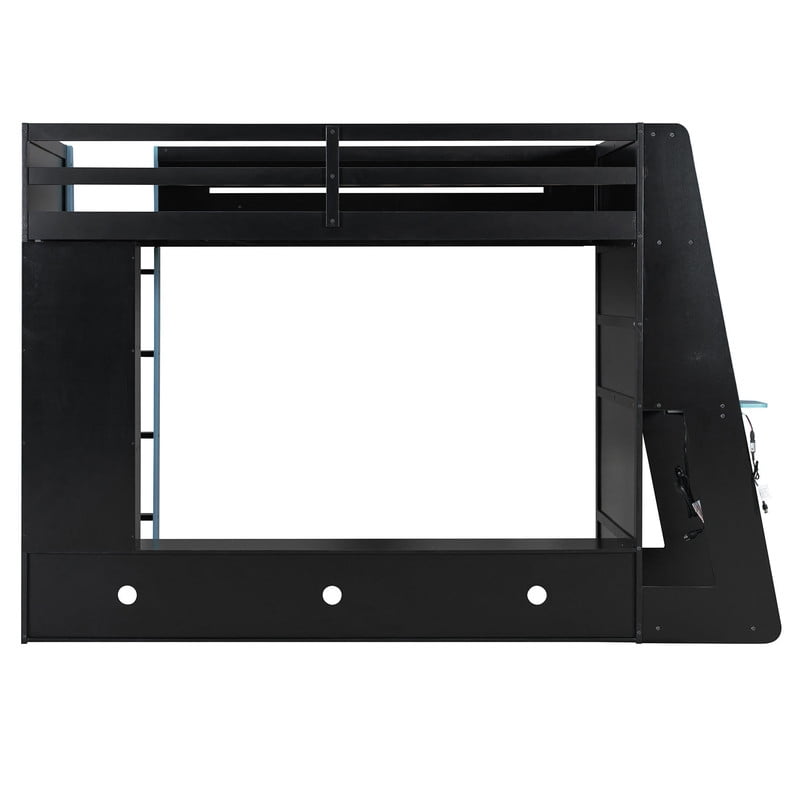 Twin Size Gaming Loft Bed with Desk and RGB LED Light, Wooden Loft Bed Frame with Workstation and Storage Shelves for Bedroom, Dorm Room