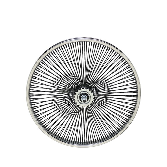 Bike 20 Inch x 32mm Steel Coaster Twisted Wheel 144 Spoke 14G Black 3/8 Axle Single Wall Chrome/Black.