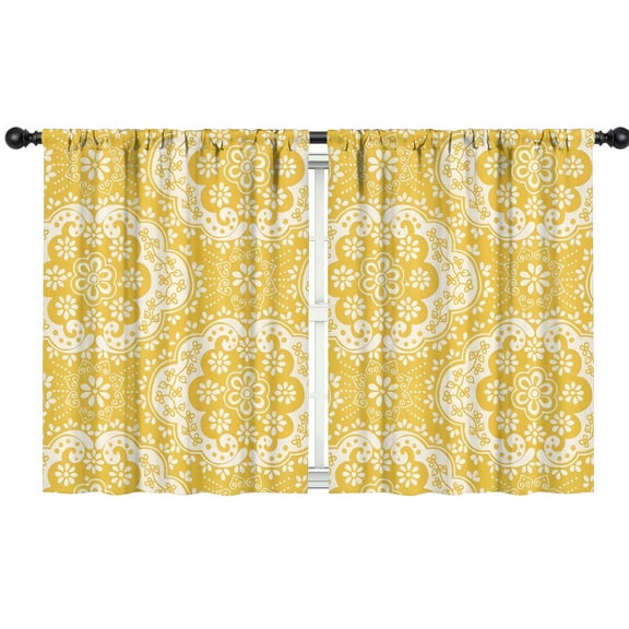 Blackout Kids Curtains,Yellow Ethnic Floral Pattern Childrens Insulated Curtains Set Of 2,Bedroom Essentials,Toddler Room Decor 42x54in(106x137cm)