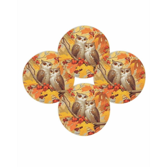 Fall Round Placemats Set of 4 Owls Standard in the Branch Place Mats Thanksgiving Woven Placemat Berry Maple Leaves Circle Braided Table Mat for Kitchen Dining Table Autumn Party Home Decor 15 Inch