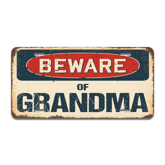 Beware of Grandma Aluminum License Plate| License Plate 12" X 6" Fits Any Car, Truck, SUV, RV, or Trailer | Made in The USA