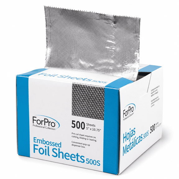 ForPro Embossed Foil Sheets 500S, 5” W x 10.75” L, 500-Count, Aluminum Foil, Pop-Up Dispenser, for Hair Color Application and Highlighting Services, Food Safe