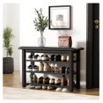 thumbnail image 6 of Shoe Rack with Leather Cushion 3-Tier Shoe Rack Organizer for Entryway Hallway or Living Room Farmhouse Rustic Wooden Seat Black 11.8" Dx23.6 Wx20.4 H, 6 of 7