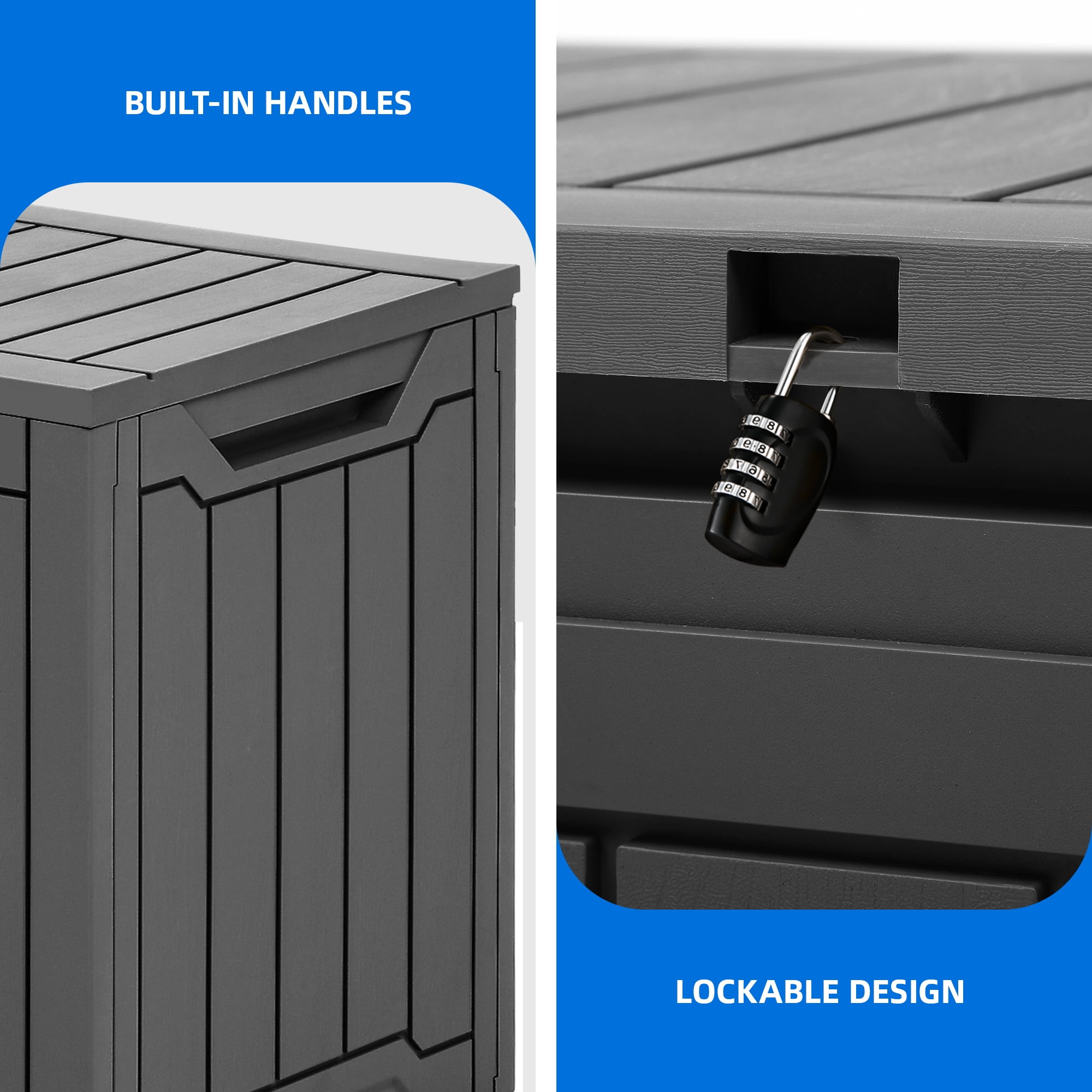 Dextrus 80 Gallon Large Resin Deck Box, Dark Gray Waterproof Weather Resistant Outdoor Storage Box, Lockable Organizer for Patio Cushions, Garden Tools, Pool Accessories & Indoor Outdoor Essentials