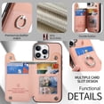 thumbnail image 5 of for iPhone 15 Pro Max Case with Credit Card Holder, Back Flip Wallet Case with Ring Holder Stand and Ring Grip, Cowboy Texture PU Leather Protective Phone Cover for iPhone 15 Pro Max, Pink, 5 of 12