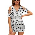 thumbnail image 2 of Notes de Musique Nouvelle Mode Haut à Épaules Dénudées Manches Courtes Chemise pour Femmes Notes de Musique Noir Blanc Rouleau Étui Couverture, 2 of 5
