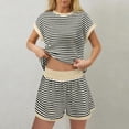 thumbnail image 5 of Women 2 Piece Outfits Sets Short Sleeve Stripe Knit Tops and Short Casual Airport Vacation Lounge Sets, 5 of 7
