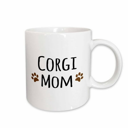 

3dRose Corgi Dog Mom - Doggie by breed - brown muddy paw prints love - doggy lover - proud mama pet owner Ceramic Mug 15-ounce