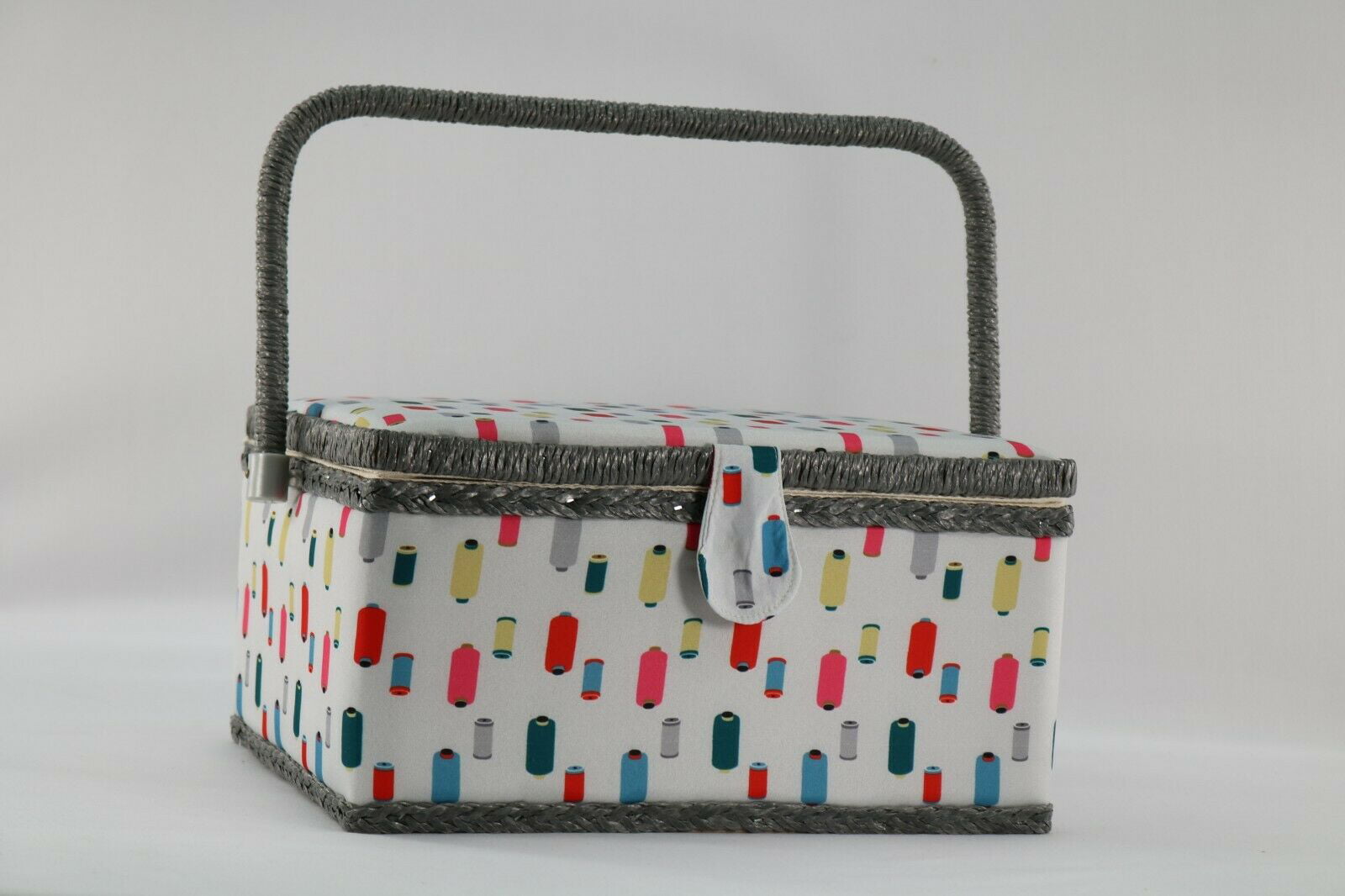 Sewing Basket Box with Storage Organiser Tray Pin Cushion Turquoise Polka Dot 