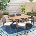thumbnail image 3 of GDF Studio Pines Outdoor Acacia Wood and Wicker 7 Piece Dining Set with Cushions, Teak, Multibrown, and Cream, 3 of 13