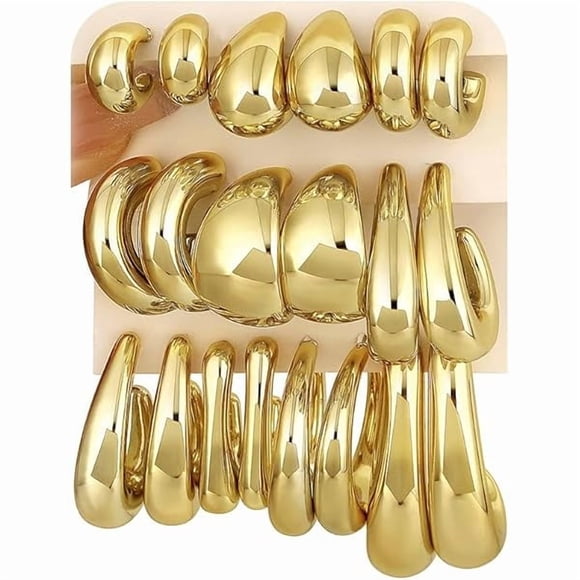 ccwmincc 10 Pairs Chunky Gold Earrings for Women, Hypoallergenic Statement Hoops Earring for Multipack, Trendy Gold Chunky Hoop Earrings Jewelry for Gift