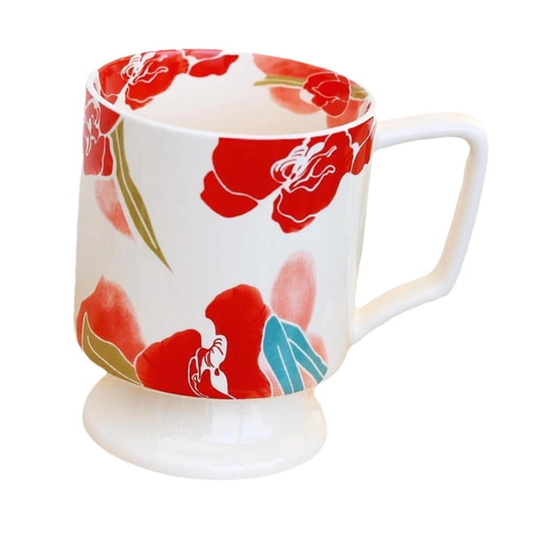 Taza de café con flores de porcelana de 400 ml para café con leche, leche y bebidas calientes. rojo