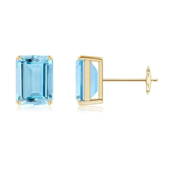 ANGARA Natural Prong-Set 2.7 ct Aquamarine Solitaire Stud Earrings in 14K Yellow Gold for Women (Size-8x6mm) | March Birthstone, Anniversary, Jewelry Gift for Women | Natural Aquamarine Earrings