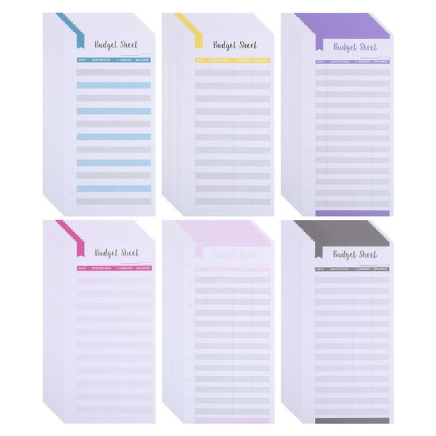 GOOHOCHY 72 hojas de presupuesto para carpeta A6, carpeta de presupuesto con 6 agujeros, hojas de presupuesto de gastos
