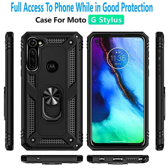 Motorola Moto G Stylus 2020 Case, STARSHOP Drop Protection Ring Kickstand Cover- Black