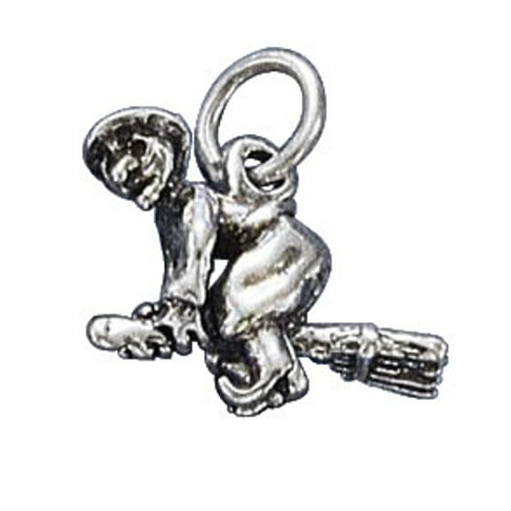 Sterling Silver 7" 4.5mm Charm Bracelet With Attached 3D Halloween Flying Witch On Broom Charm