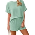 thumbnail image 2 of Short Sleeve Women 2 Pieces Matching Sets Ribbed Tops and Shorts Lounger Sets, 2 of 6
