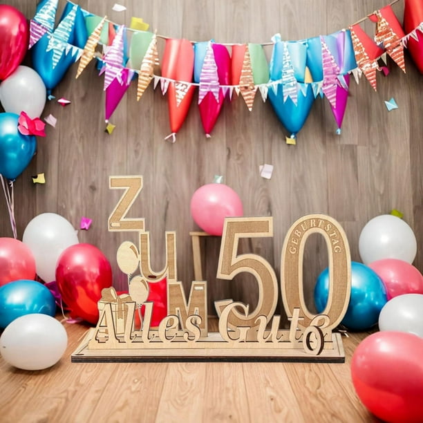 Titular de regalo de dinero para 50 cumpleaños, soporte de madera para dinero, regalos de cumpleaños, centros de mesa de texto alemán, tarjetero para Macarena Decoraciones de cumpleaños