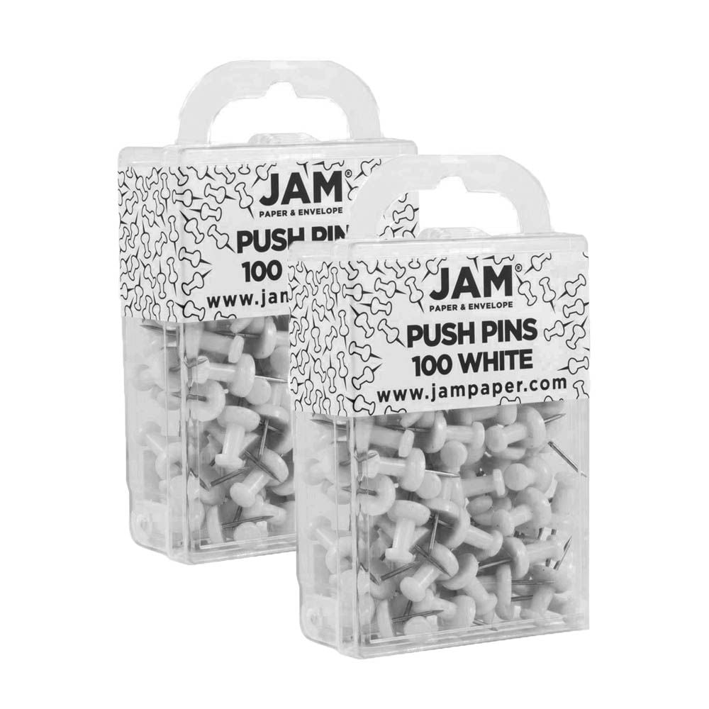 JAM Paper Push Pins, White, 2 Packs of 100