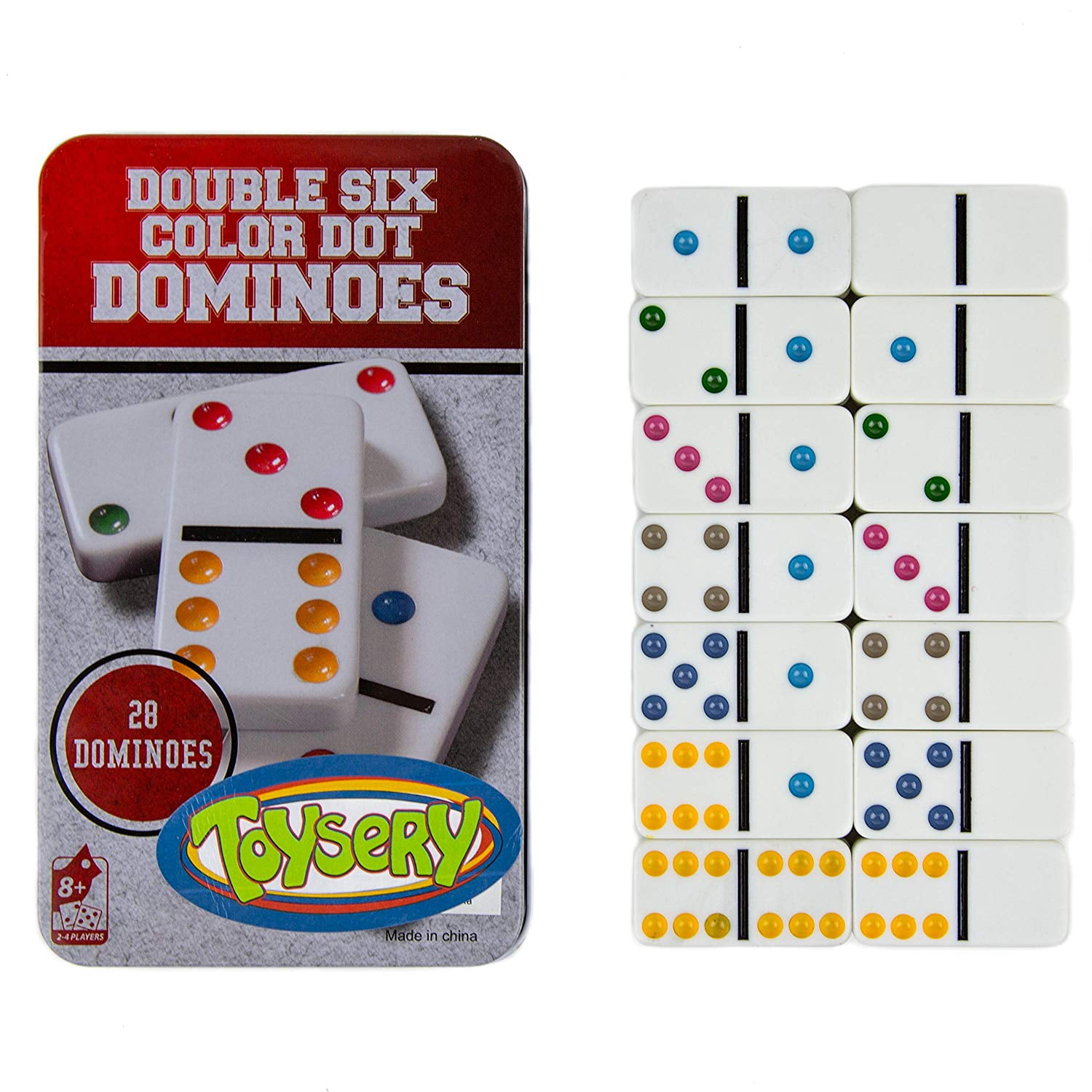 28 Piece Set 9510C Details about   Cardinal Games Double Six Color Dot Dominoes Travel Tin 