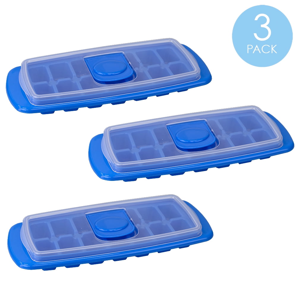 Home Basics No Spill Stackable Plastic Ice Cube Tray ,Blue, (2Pack